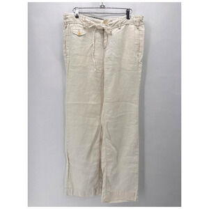 G1 Goods Linen Pants Womens 6 Ivory Straight Leg Yacht Old‎ Money Coastal Preppy
